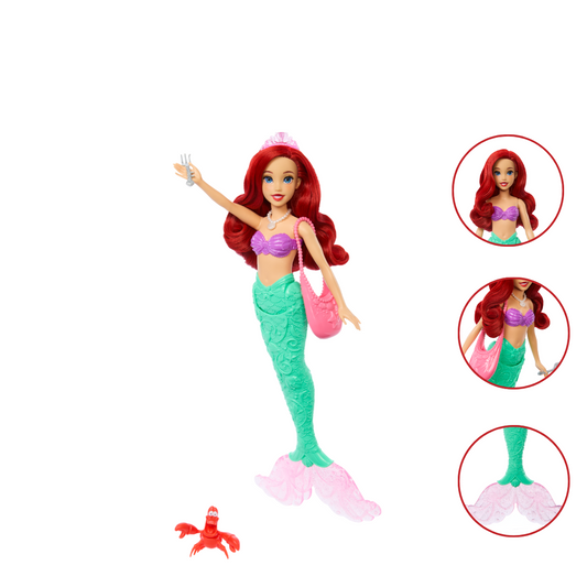 Disney Princess Ariel Mermaid Doll with Accessories Tiara Purse Necklace & Mermaid Tail