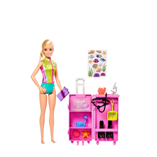 Barbie Career Marine Biologist Blonde Doll with Accessories, Mobile Lab Playset