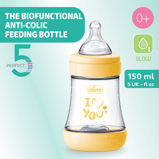 Chicco Perfect5 Baby Feeding Bottle 150ml - Yellow