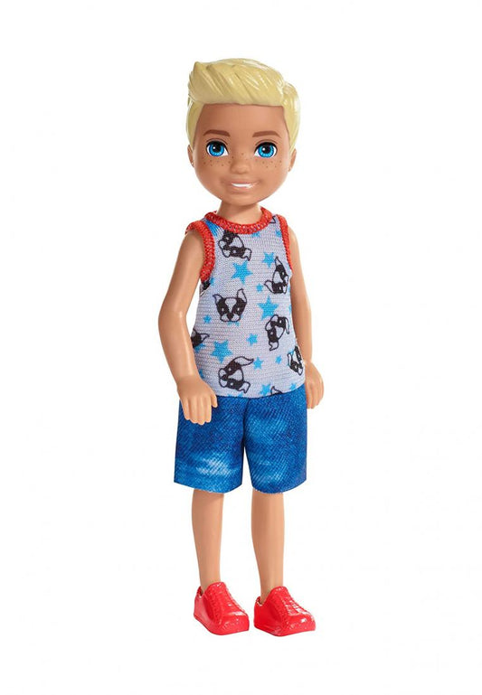 Chelsea 6 Inch Doll - Blonde Boy Wearing Puppy Themed Romper