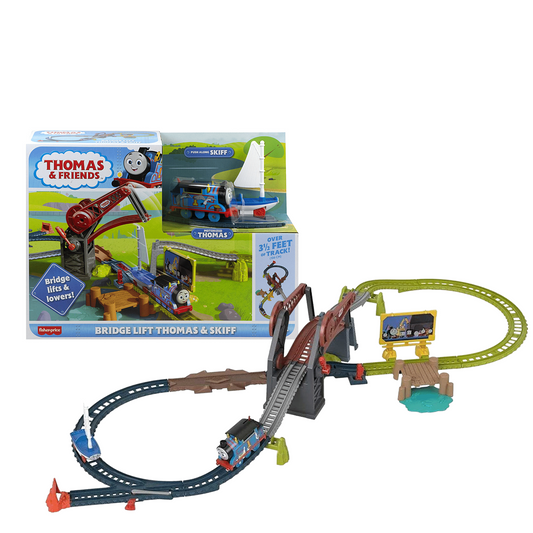 Thomas and Friends Bridge Lift Thomas and Skiff Toy Train Set with Motorized Engine and Boat