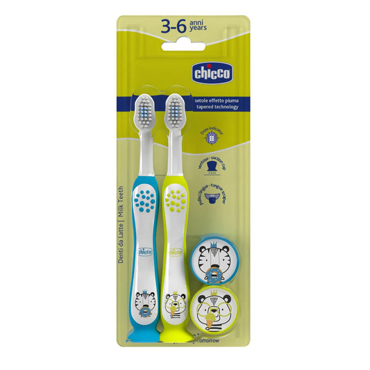 Chicco 2pcs Pack Toothbrush for Kids 3 to 6 yrs - Tger and Panda