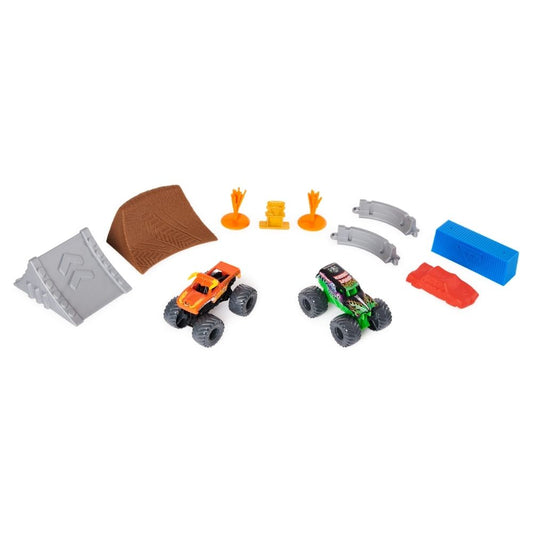 Monster Jam Stunt Set with 1:70 Scale Grave Digger and El Toro Loco Monster Trucks