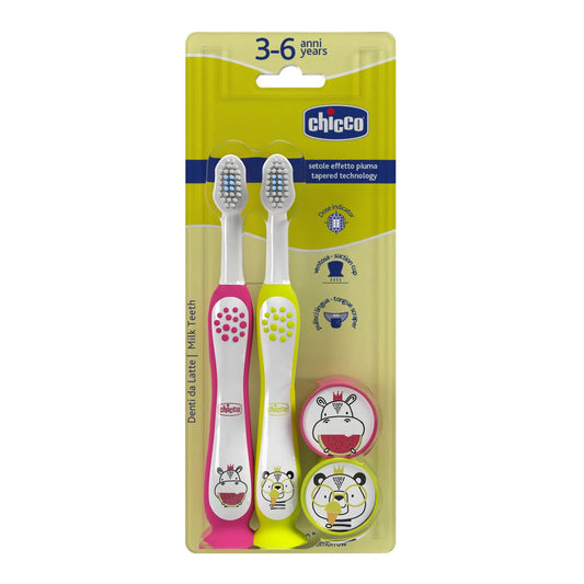 Chicco 2pcs Pack Toothbrush for Kids 3 to 6 yrs - Hippo and Panda