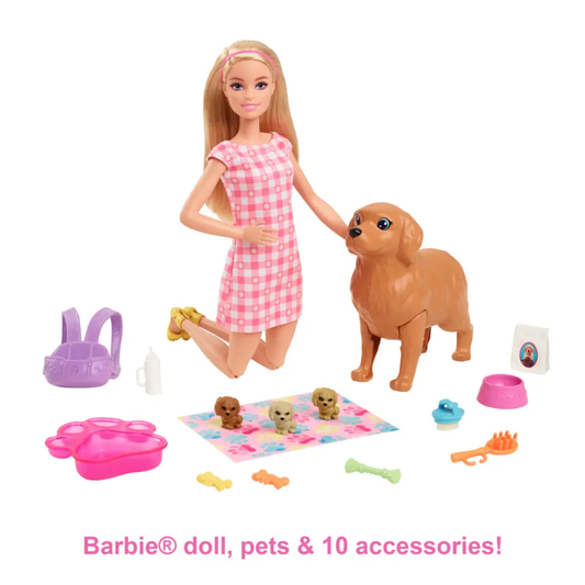 Barbie Newborn Pups Playset with Doll and Accessories
