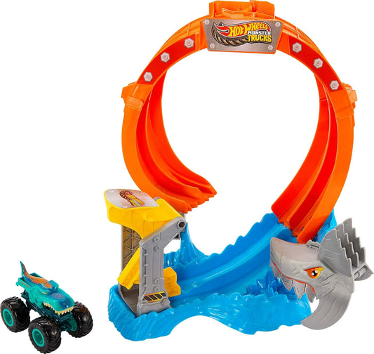 Hot Wheels Monster Trucks Corkscrew Shark Smash Monster Truck and Track Playset