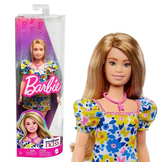 Barbie Fashionista Blonde Doll With Down Syndrome in Floral Dress