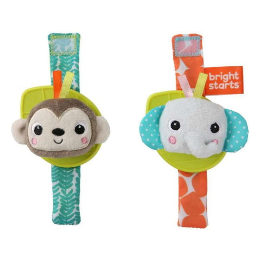 Bright Starts Rattle & Teethe Wrist Pals Toy - Monkey & Elephant