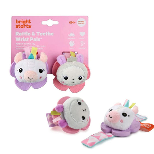 Bright Starts Rattle & Teethe Wrist Pals Toy - Unicorn & Llama