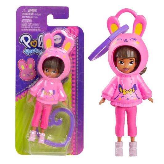 Polly Pocket Hoodie Buddies Clip-on Keychain Mini Doll