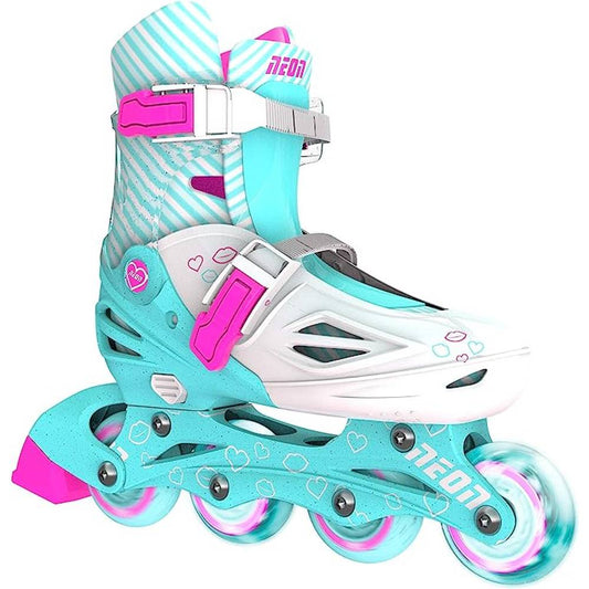 Neon Inline Skates Teal Pink For Kids Adjustable Size (Size 3-6)