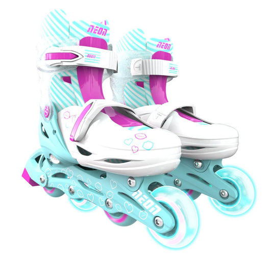Neon Inline Skates Teal Pink For Kids Adjustable Size (Size 3-6)