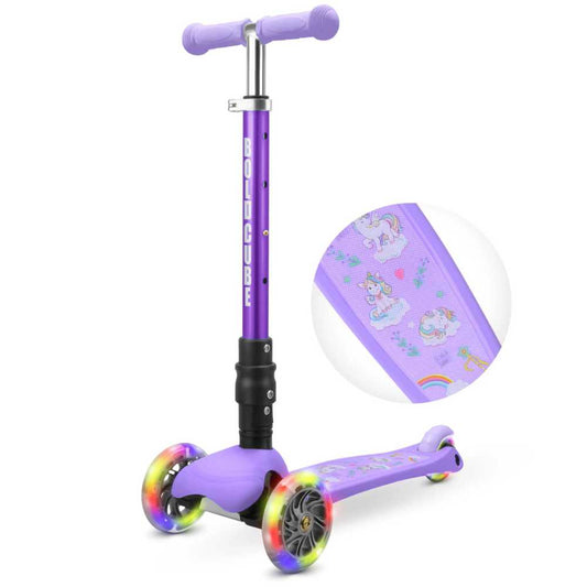 Bold Cube Purple Unicorn Teeny Fold 3 Wheel Scooter Flashing Wheels
