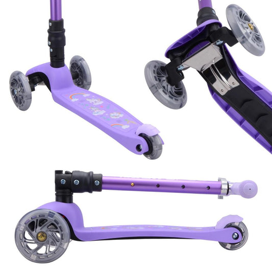 Bold Cube Purple Unicorn Teeny Fold 3 Wheel Scooter Flashing Wheels