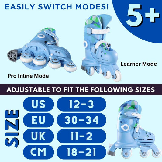Yvolution Twista Skates Blue For Kids Adjustable Size (Sz:12J-3)
