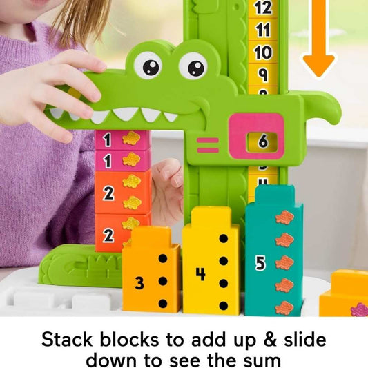 Fisher-Price Adding Alligator Educational Toy Counting Activity w/ 10 Stacking Blocks For Kids 3 Years Old Up