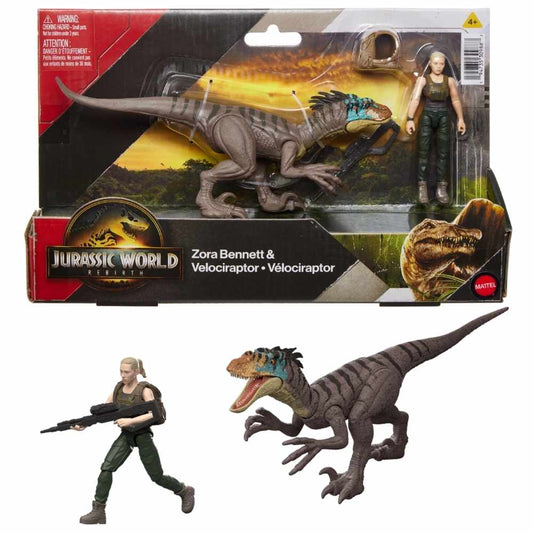 Jurassic World Rebirth Zora Bennett & Velociraptor Dino