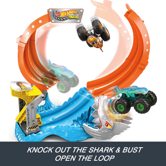 Hot Wheels Monster Trucks Corkscrew Shark Smash Monster Truck and Track Playset