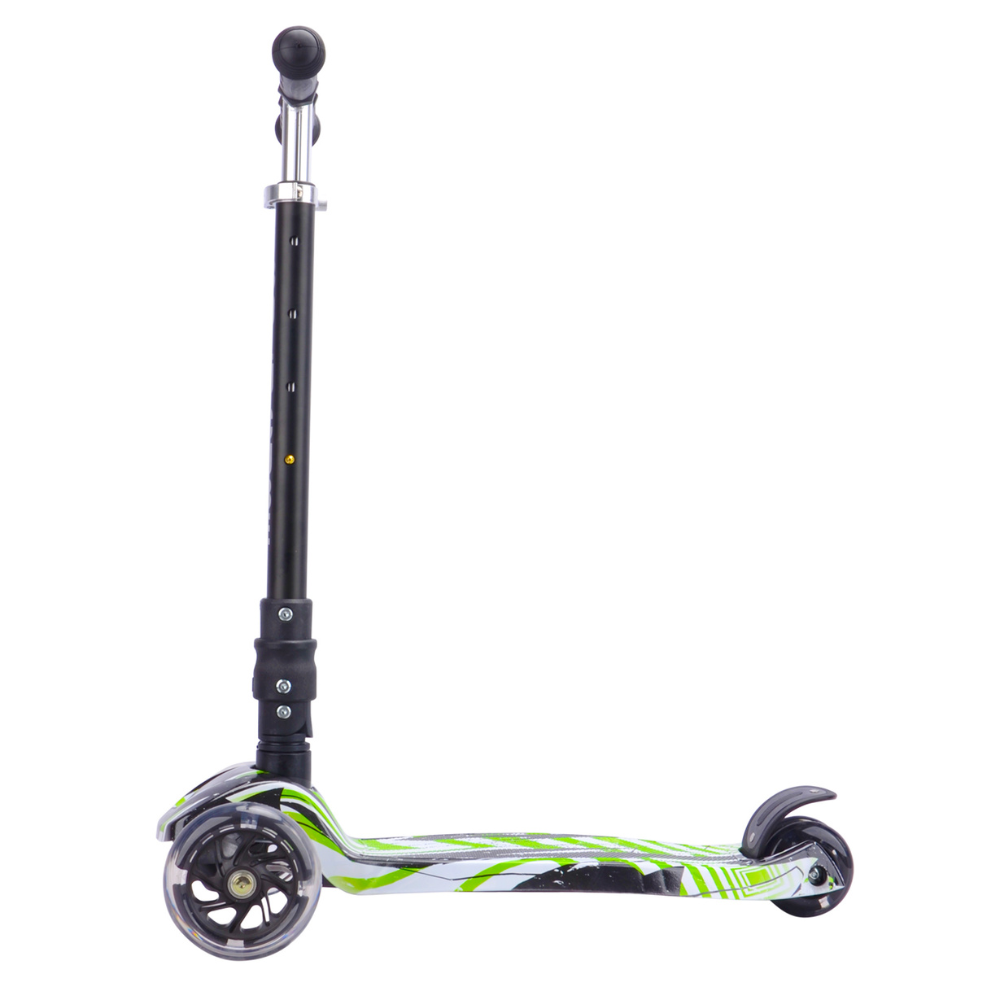 BOLDCUBE Big 3-Wheel Kick Scooter for Kids – Foldable Lean-to-Steer Toy with Light-Up Wheels & Adjustable T-Bar – Swift Green