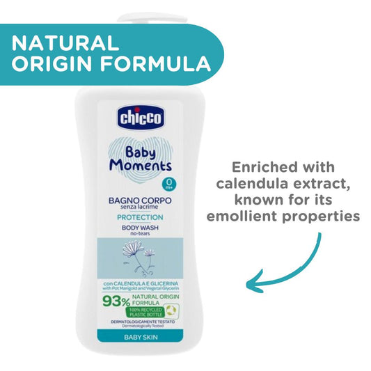 Chicco Baby Moments No Tears Body Wash 750ml - Suitable for Newborn Babies Sensitive Skin witht 93% Naturally Derived Ingredients