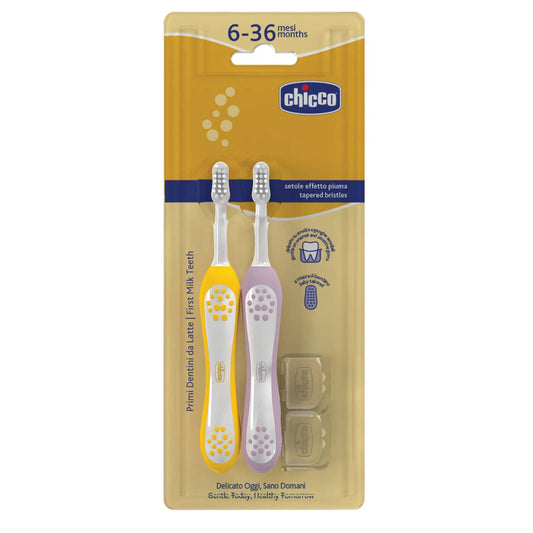 Chicco 2pcs Pack Toothbrush for Kids 6 to 36 month - Lilac and Mustard
