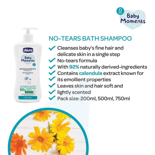 Chicco Baby Moments No Tears Body Bath and Shampoo 750ml - Suitable for newborn babies