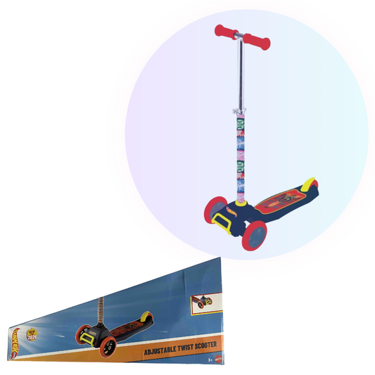 Hot Wheels Adjustable Twist Scooter for Kids – 3-Wheel Lean-to-Steer