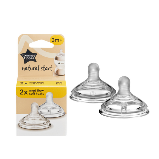 Tommee Tippee Natural Start Medium Flow Teats 3+ months, Soft Breast-Like Teat, 2-pack