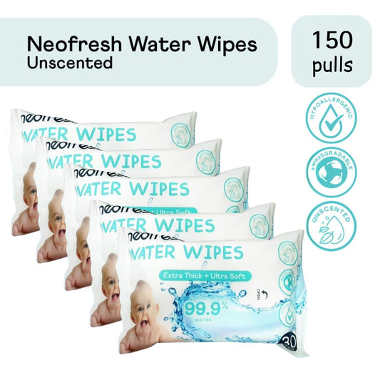 Neofresh 99.9% Water Baby Wipes Unscented 30's - 5 Pack