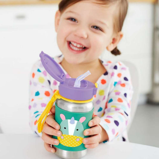 Skip Hop Zoo Stainless Steel Straw Bottle- Unicorn Design