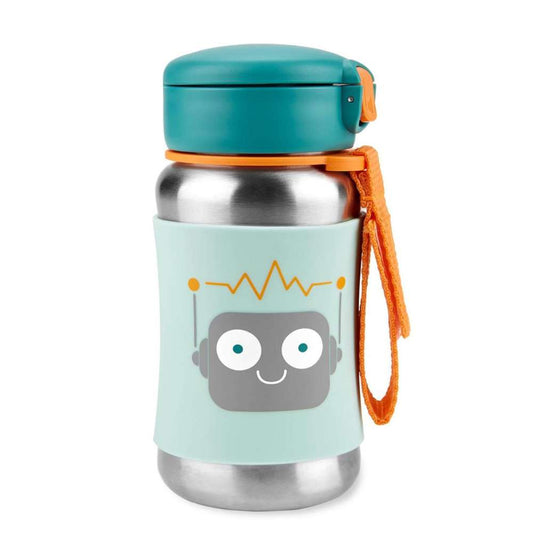 Skip Hop Spark Style Stainless Steel Straw Bottle- Robot Design