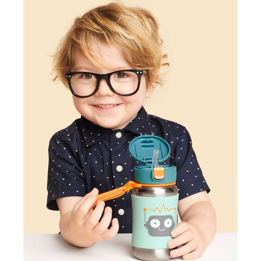 Skip Hop Spark Style Stainless Steel Straw Bottle- Robot Design