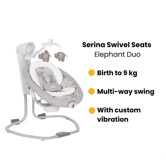 Joie Serina Swivel Seats Suitable From Birth to 9kg- Elephant Duo