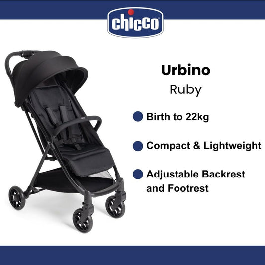 Chicco Urbino Compact & Lightweight Stroller Suitable From Birth To 22kg - Black