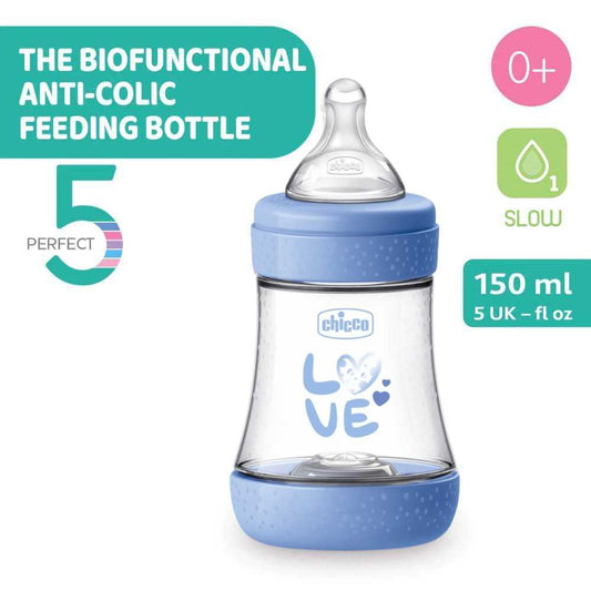 Chicco Perfect 5 Baby Feeding Bottle 150ml For 0m+ (New Blue Design )