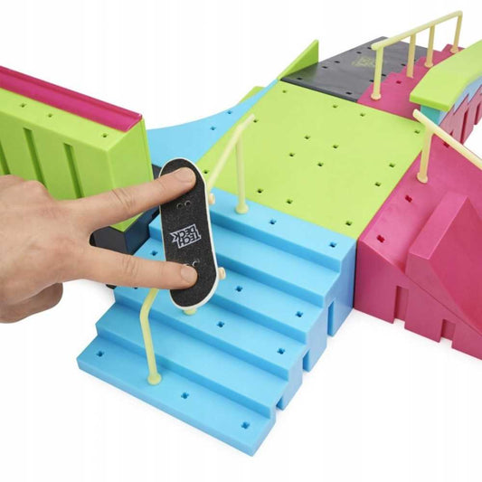 Tech Deck Neon Invasion Mega Park X-Connect Creator Customizable Glow-in-the-Dark Ramp Playset with Two Exclusive Fingerboards MIni Skateboard for Boys and Girls Ages 6 and Up