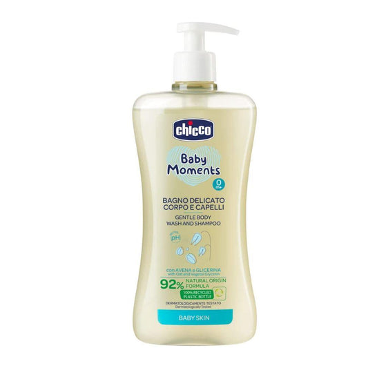 Chicco Baby Moments Gentle Body Wash and Shampoo 500ml - 92% naturally derived-ingredients for baby's delicate skin