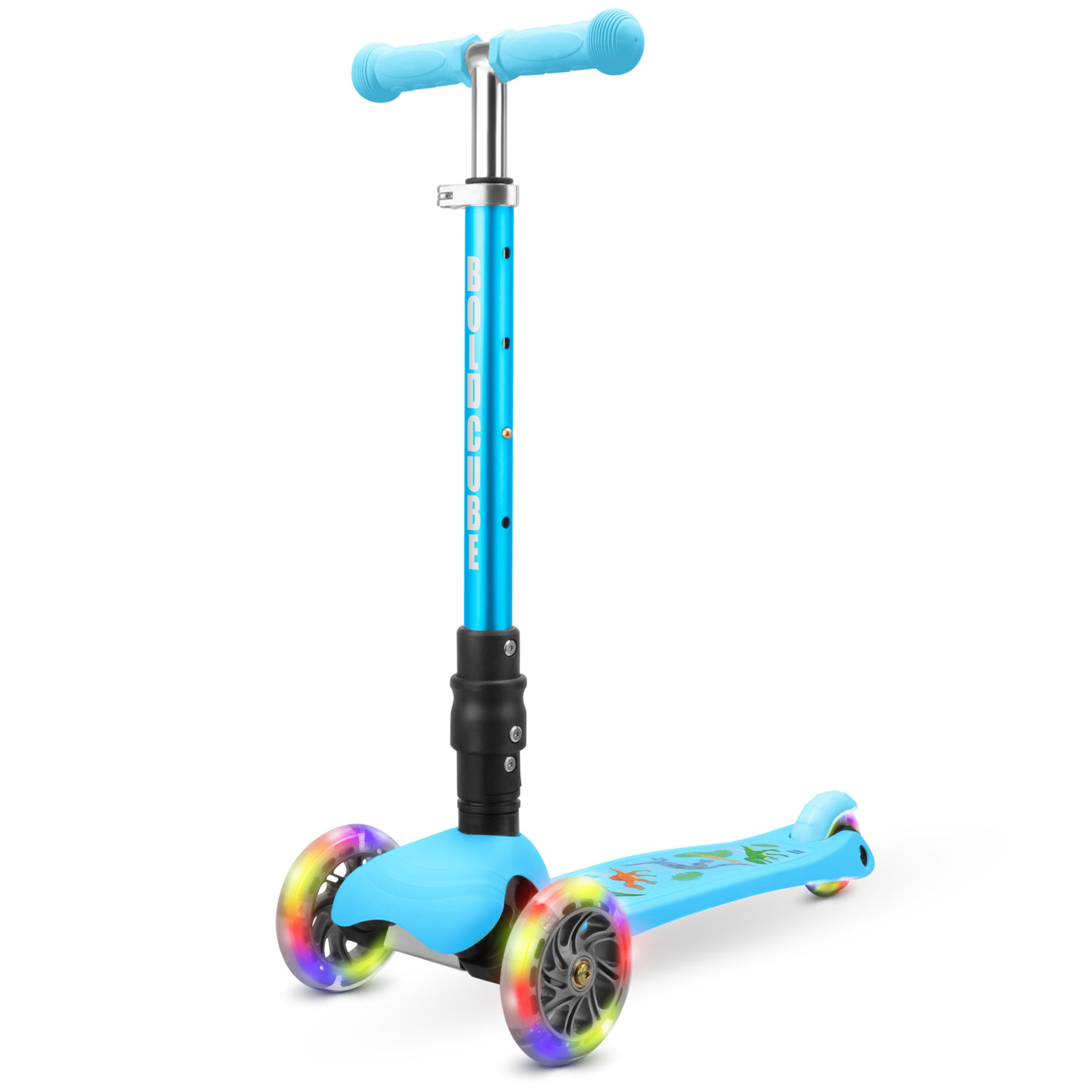 BOLDCUBE Teeny Fold Scooter Assortment (Purple Unicorn, BLue Dinosaur and Black Rocket)