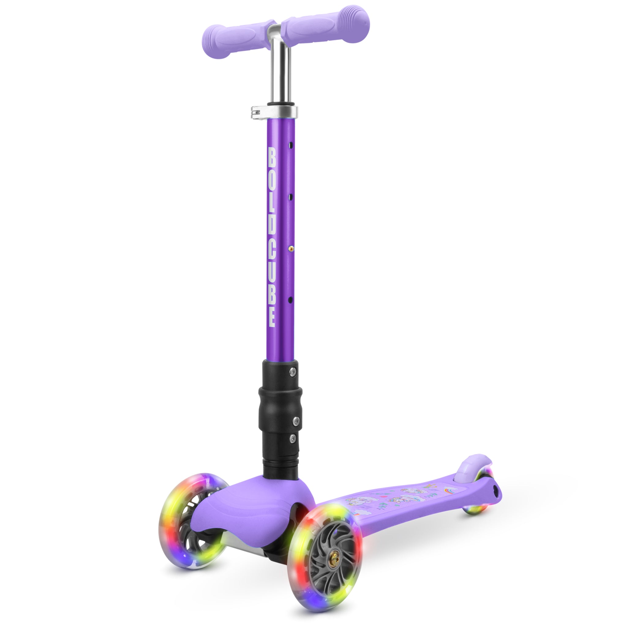 BOLDCUBE Teeny Fold Scooter Assortment (Purple Unicorn, BLue Dinosaur and Black Rocket)