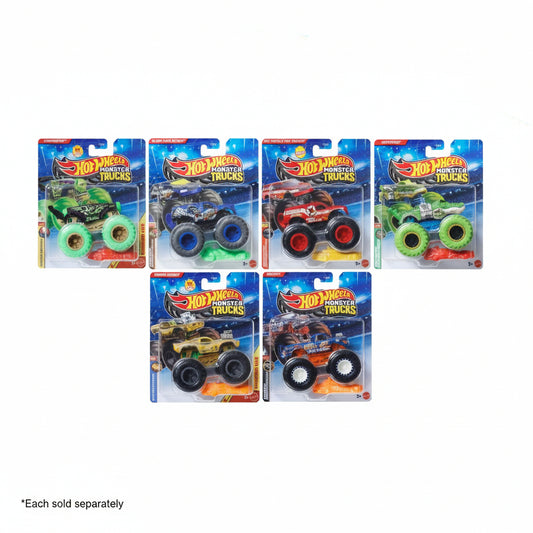 Hot Wheels Monster Trucks 1:64 Scale with Crushed Car (Case D)