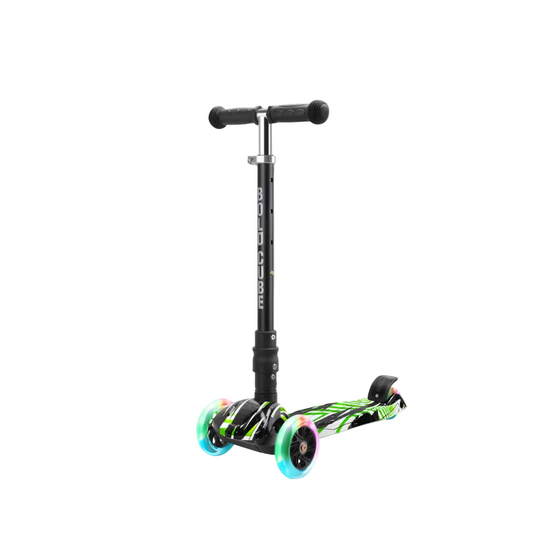 BOLDCUBE Big 3-Wheel Kick Scooter for Kids – Foldable Lean-to-Steer Toy with Light-Up Wheels & Adjustable T-Bar – Swift Green
