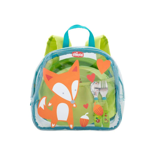 Chicco Weaning Back Pack Toddler Meal Set (Back Pack + Plate + Bowl + Spoon + Fork) Perfect Gift for Toddler includes spoon for baby 6 months