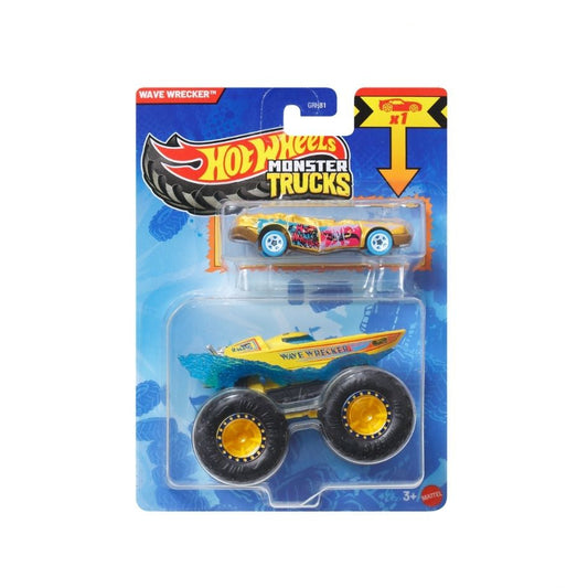 Hot Wheels Monster Trucks 1:64 Scale Die-Cast Vehicle with Crushed Car (Case T)