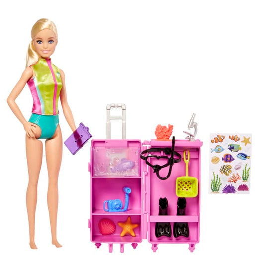 Barbie Career Marine Biologist Blonde Doll with Accessories, Mobile Lab Playset