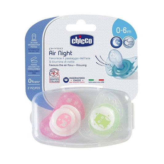 Chicco Giotto Physio Air Soother Silicone 0-6M 2 pcs Glowing