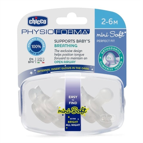 Chicco Mini Soft Soother Glowing Silicone 2-6M 2pcs