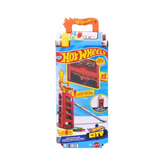 Hot Wheels City Speed & Go Fire Station Lift & Go Parking Playset