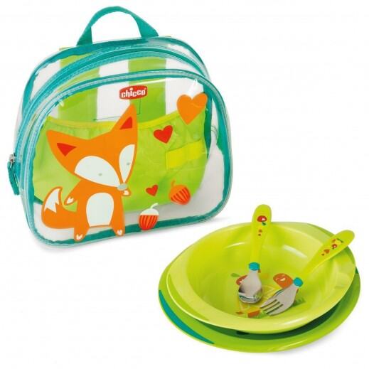 Chicco Weaning Back Pack Toddler Meal Set (Back Pack + Plate + Bowl + Spoon + Fork) Perfect Gift for Toddler includes spoon for baby 6 months