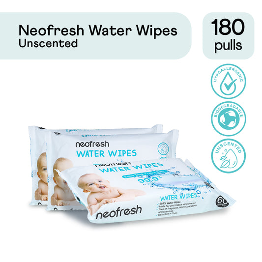 Neofresh 99.9% Water Baby Wipes Unscented 60s - Pack of 3