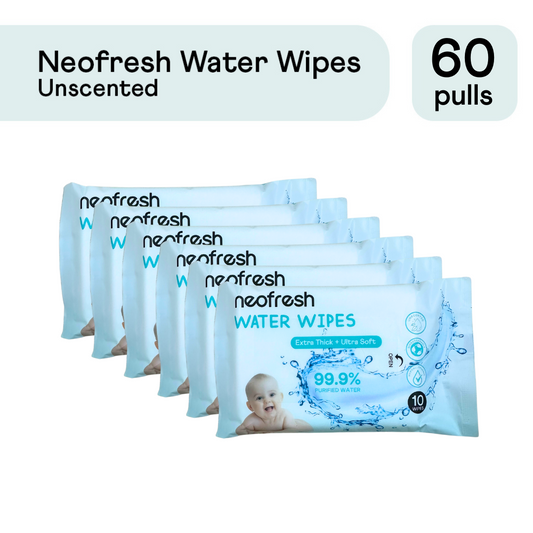 Neofresh 99.9% Water Wipes Unscented Baby Wipes 10's - 6 Pack